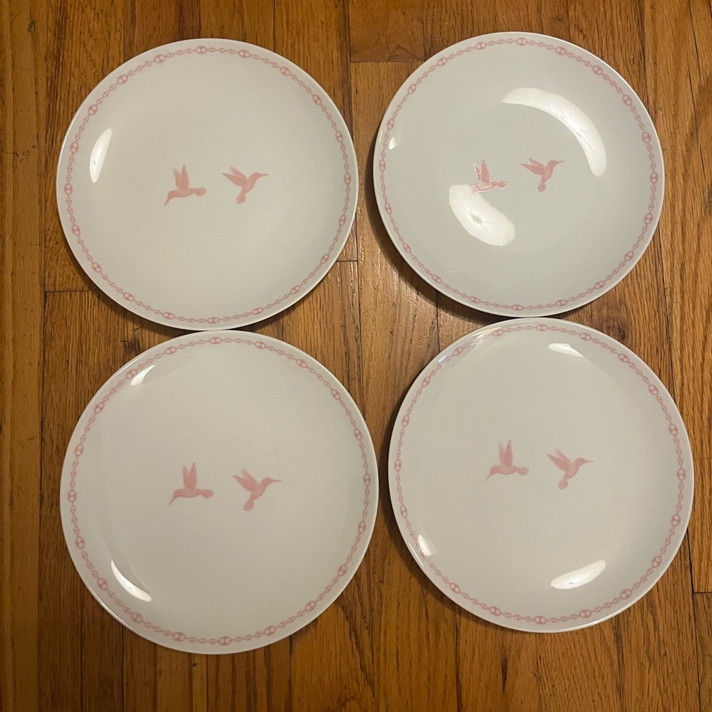 Porcelain Pink Hummingbird DesignDessert Plate by Jenna Blake, Set of 4